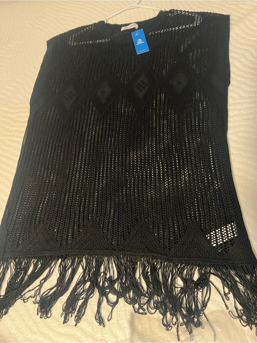Cupshe Black Crochet Fringe Swim Coverup
